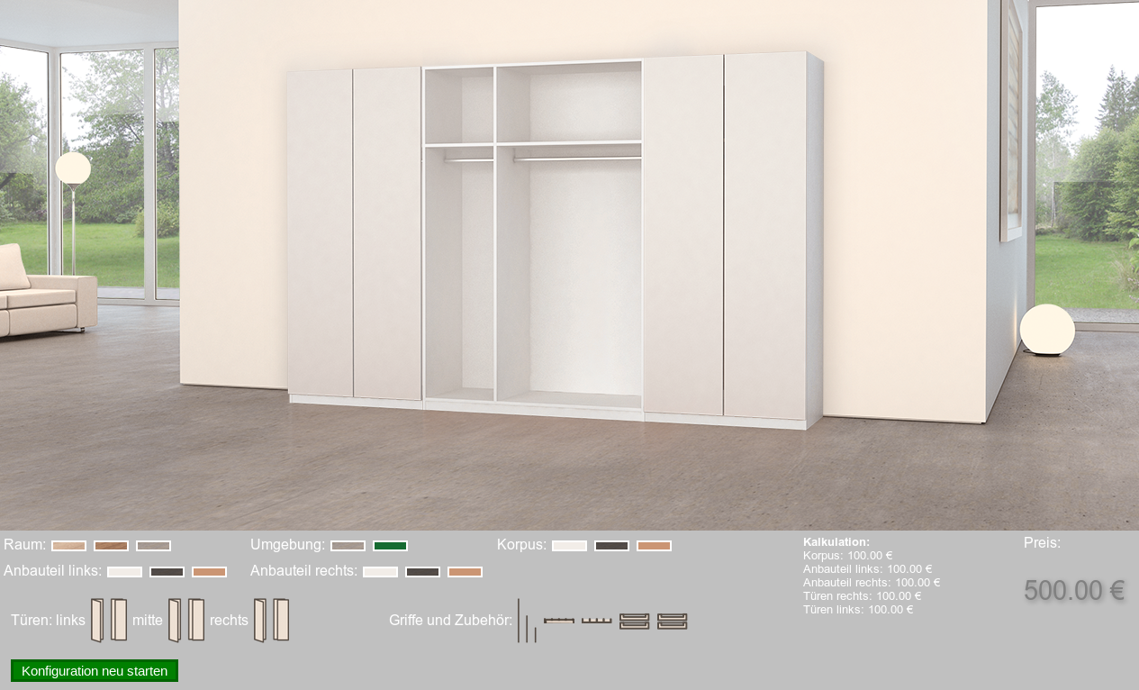 3D-Produktkonfigurator für Möbel - Auswahl einer Farbvariante Beispiel: 3D-Produktkonfigurator für Möbel - Auswahl einer Farbvariante