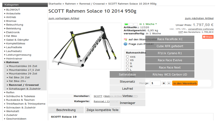 Beispiel für erfolgreiche Produktkonfiguratoren: Webshop für Fahrradkomponenten Beispiel für erfolgreiche Produktkonfiguratoren: Webshop für Fahrradkomponenten